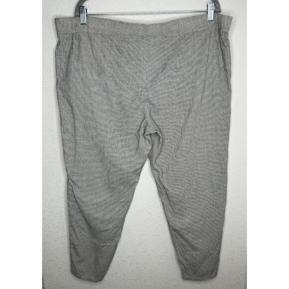 Eileen Fisher Pants PL Linen Organic Cotton Blend Taupe Micro Stripe Beachy Crop - Picture 2 of 11